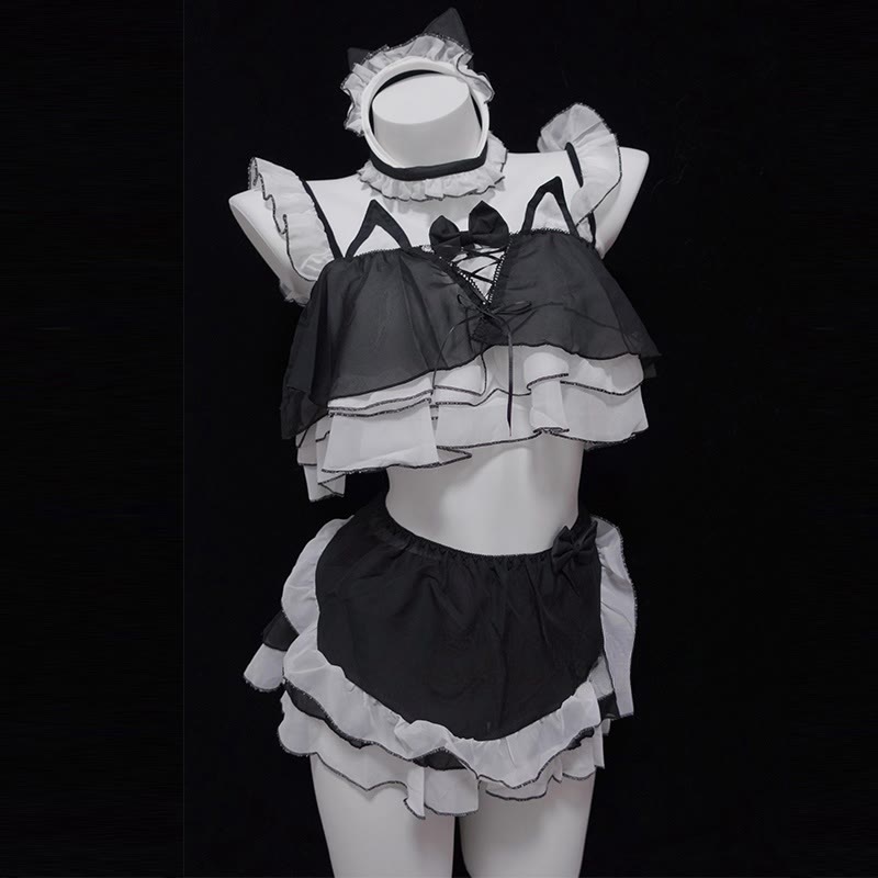 Ruffle Chiffon Cat Ears Tank Top Lingerie Set - image 1
