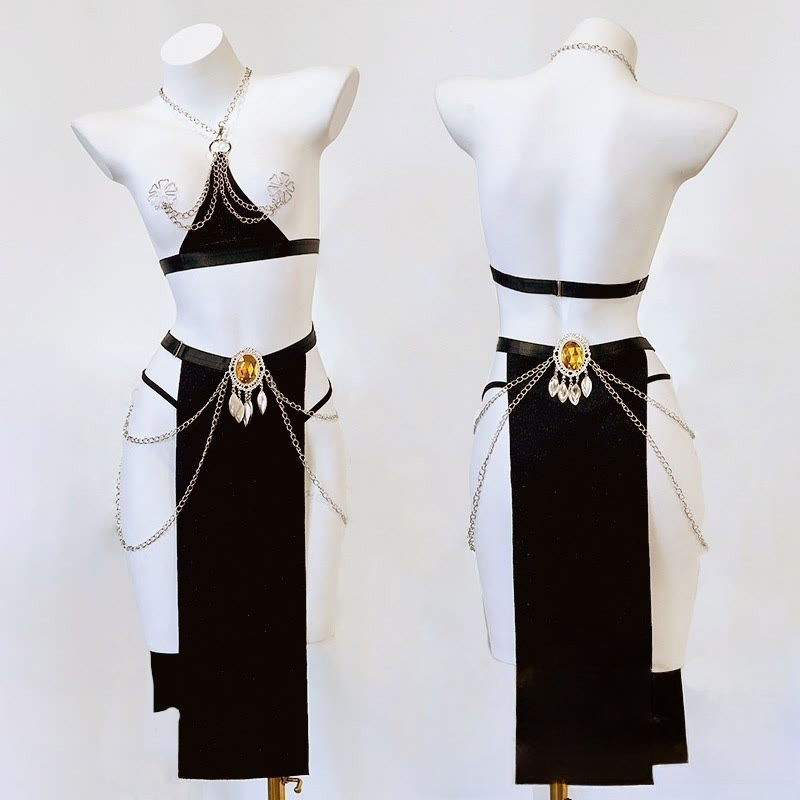 Vintage Backless Chain Lingerie Set - image 1
