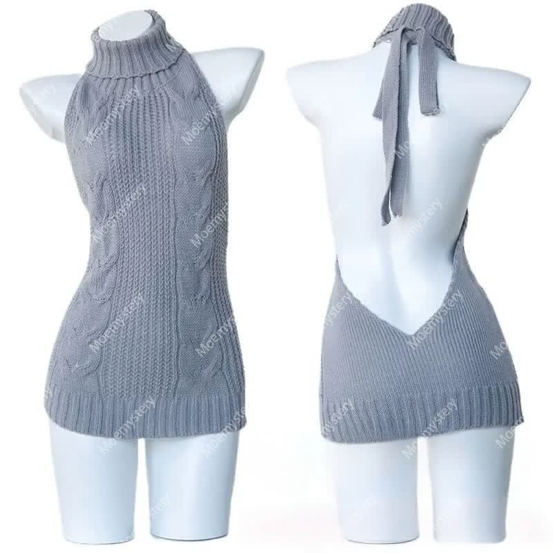 Sexy Pullover Backless Virgin Killer Sweater - Grey - 4XL - image 2