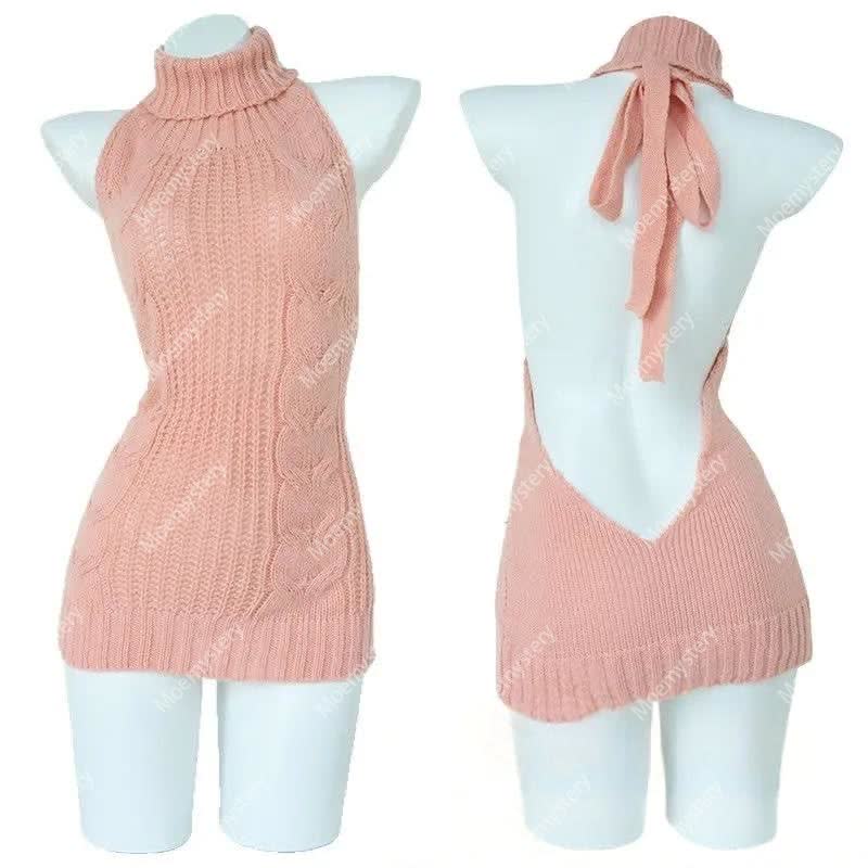 Sexy Pullover Backless Virgin Killer Sweater - Pink - L - image 4