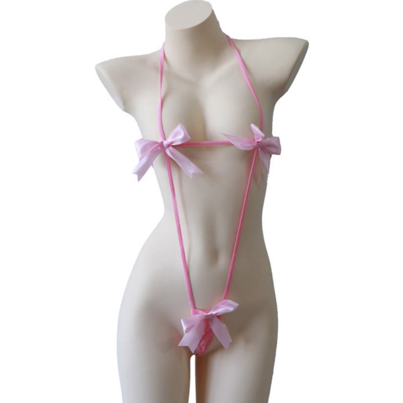 Bow Bikini Jumpsuit Lingerie - Pink - Set A - One Size - image 2