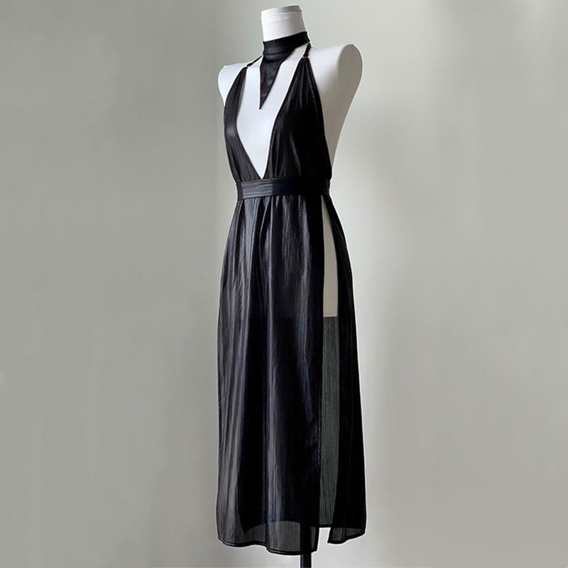 Sexy Hollow Out Backless Chain Split Dress - Black - Three Pieces Set - One Size - image 2