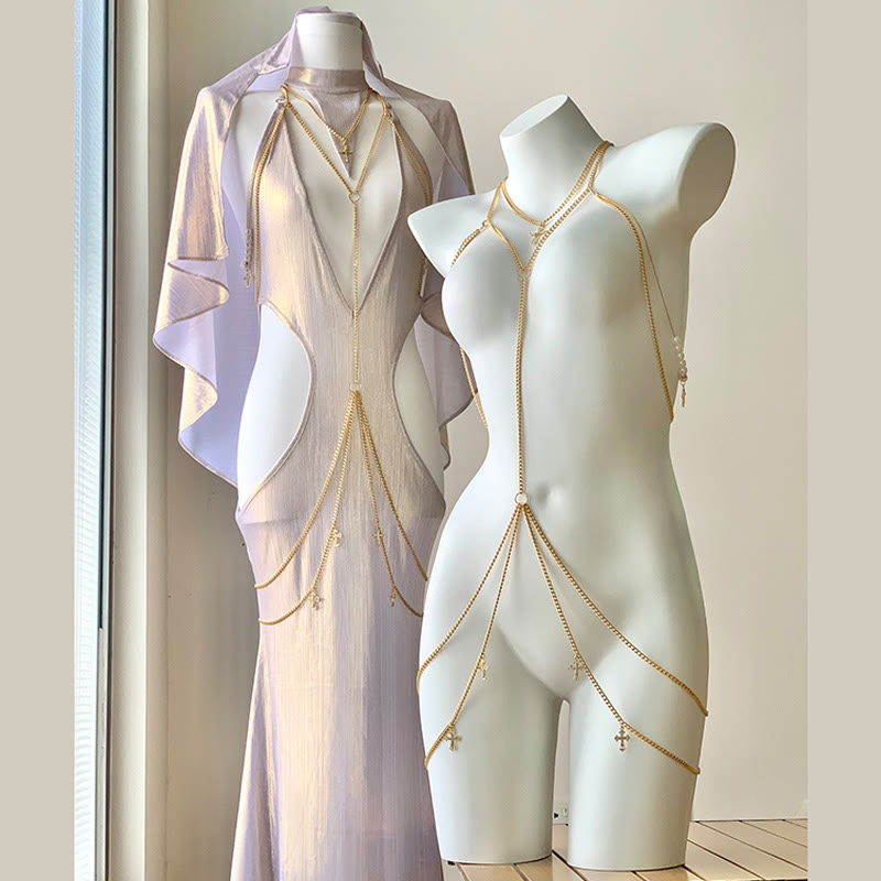 Sexy Hollow Out Backless Chain Dress - image 1