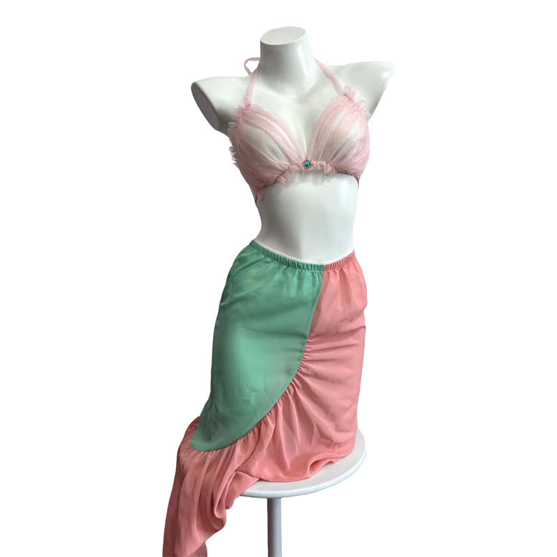 See-through Backless Lingerie Set - Pink - One Size - image 2