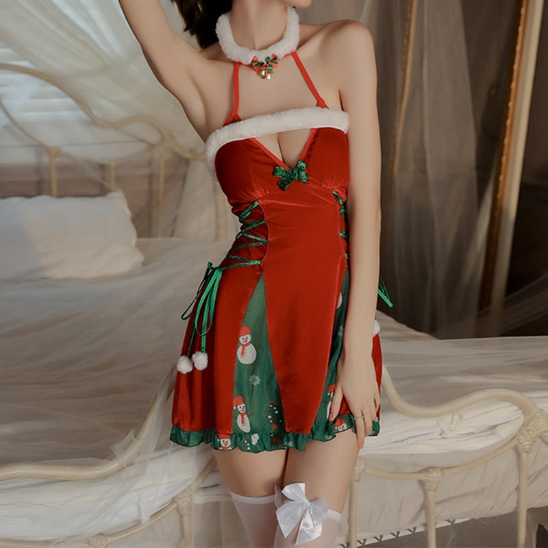 Christmas Hollow Out Backless Lingerie Dress  - Red - XL - image 2
