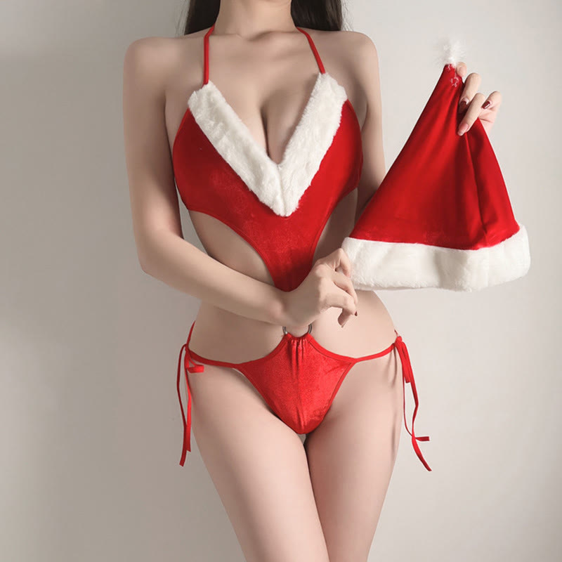 Christmas Hollow Out Jumpsuit Lingerie Set - image 1
