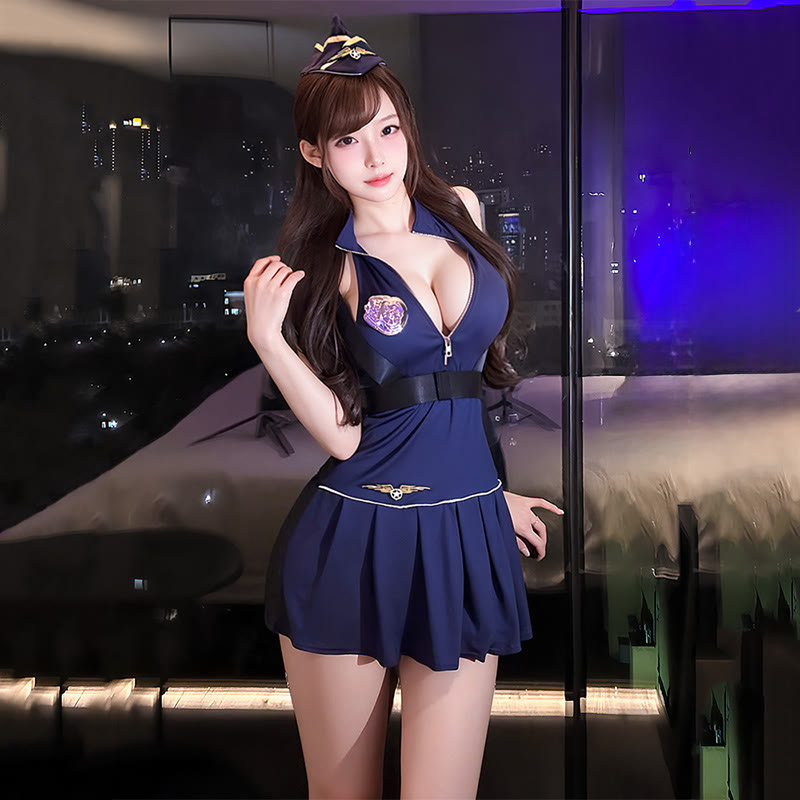Cosplay Zip-Up Backless Lingerie Dress - Blue - Set A - One Size - image 3