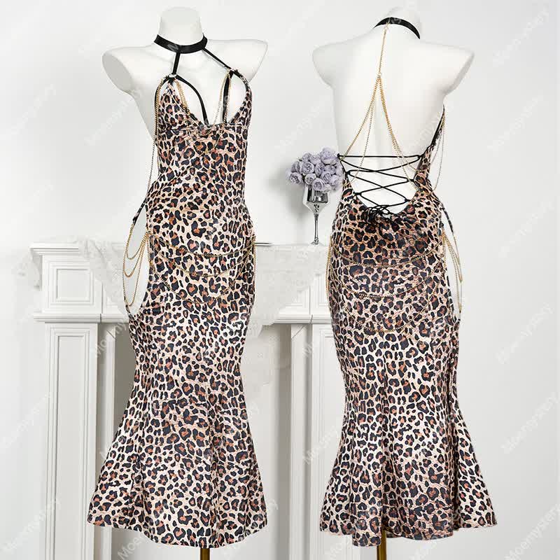 Leopard Print Hollow Out Backless Chain Fishtail Dress⁠ - image 1