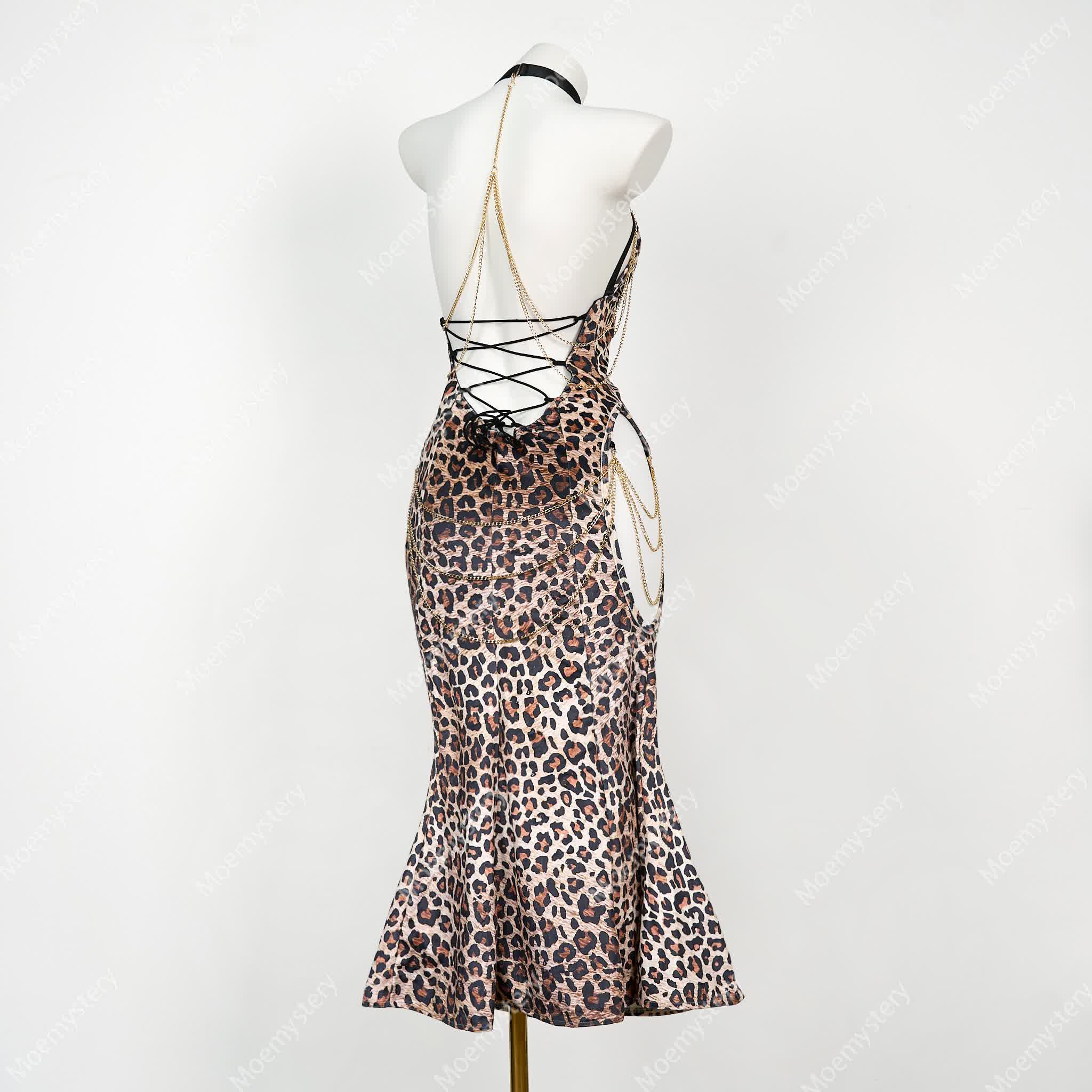 Leopard Print Hollow Out Backless Chain Fishtail Dress⁠ - image 3
