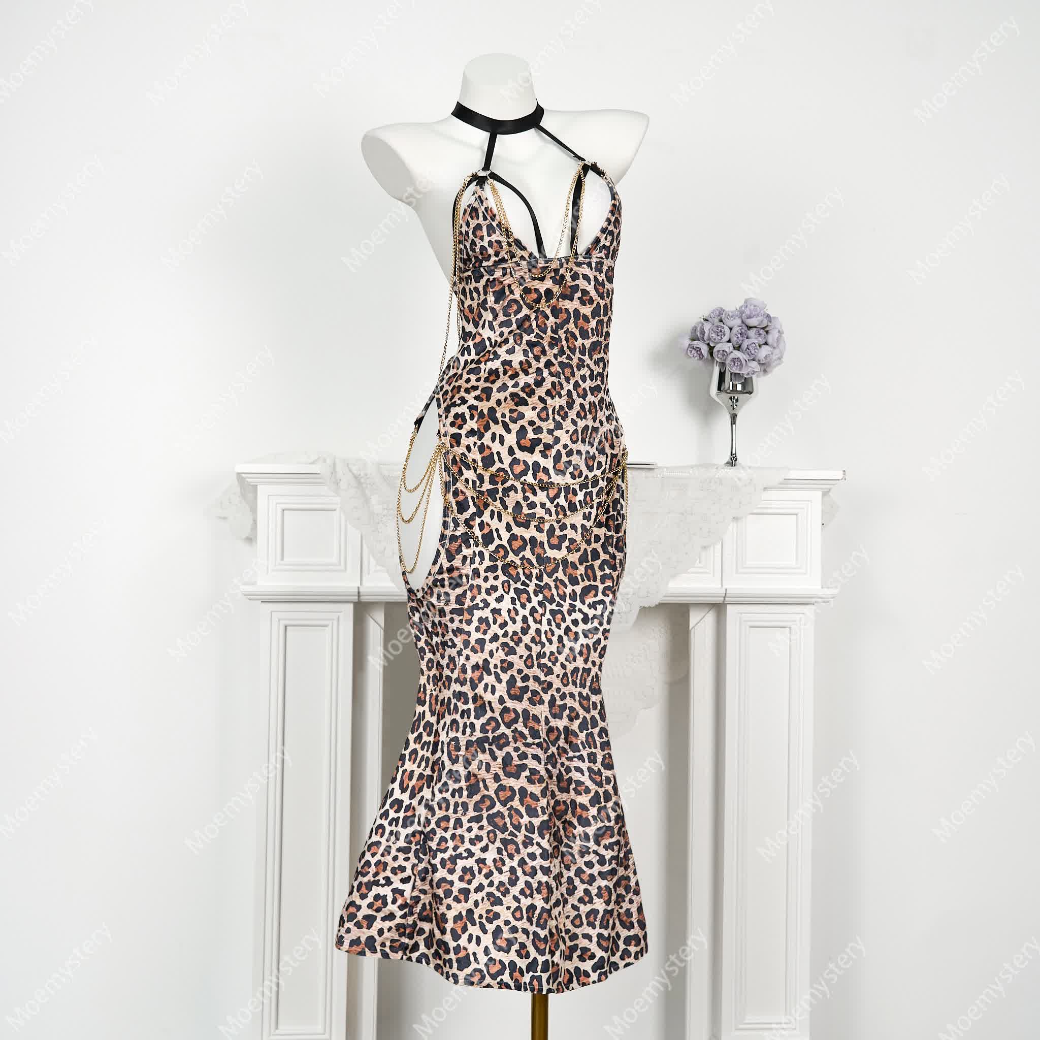 Leopard Print Hollow Out Backless Chain Fishtail Dress⁠ - Leopard Print - 3XL-4XL - image 2