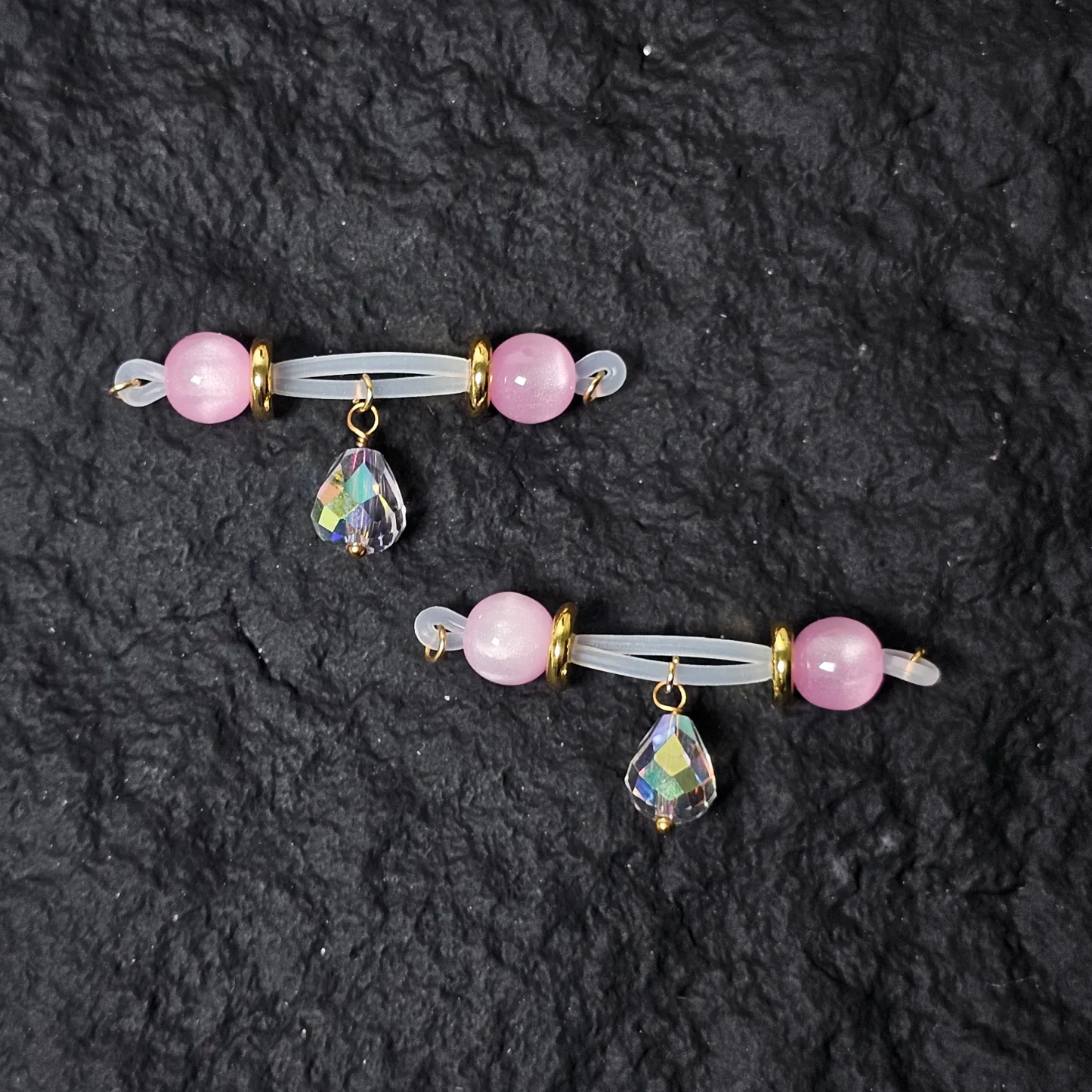 Beaded Acrylic Drop Adjustable Nipple Clamp SM Accessories - Pink - 2 ( a pair) - image 2