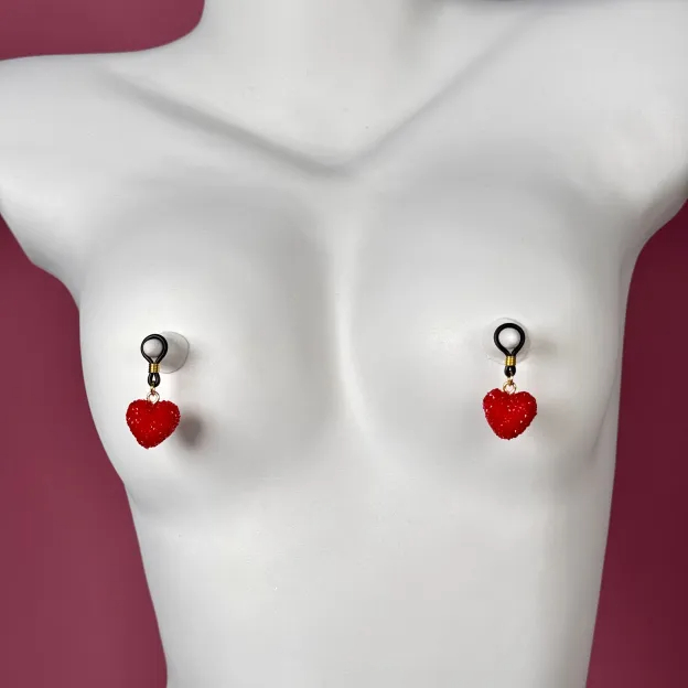 Red Heart Drop Adjustable Non-Piercing Nipple Rings - image 2