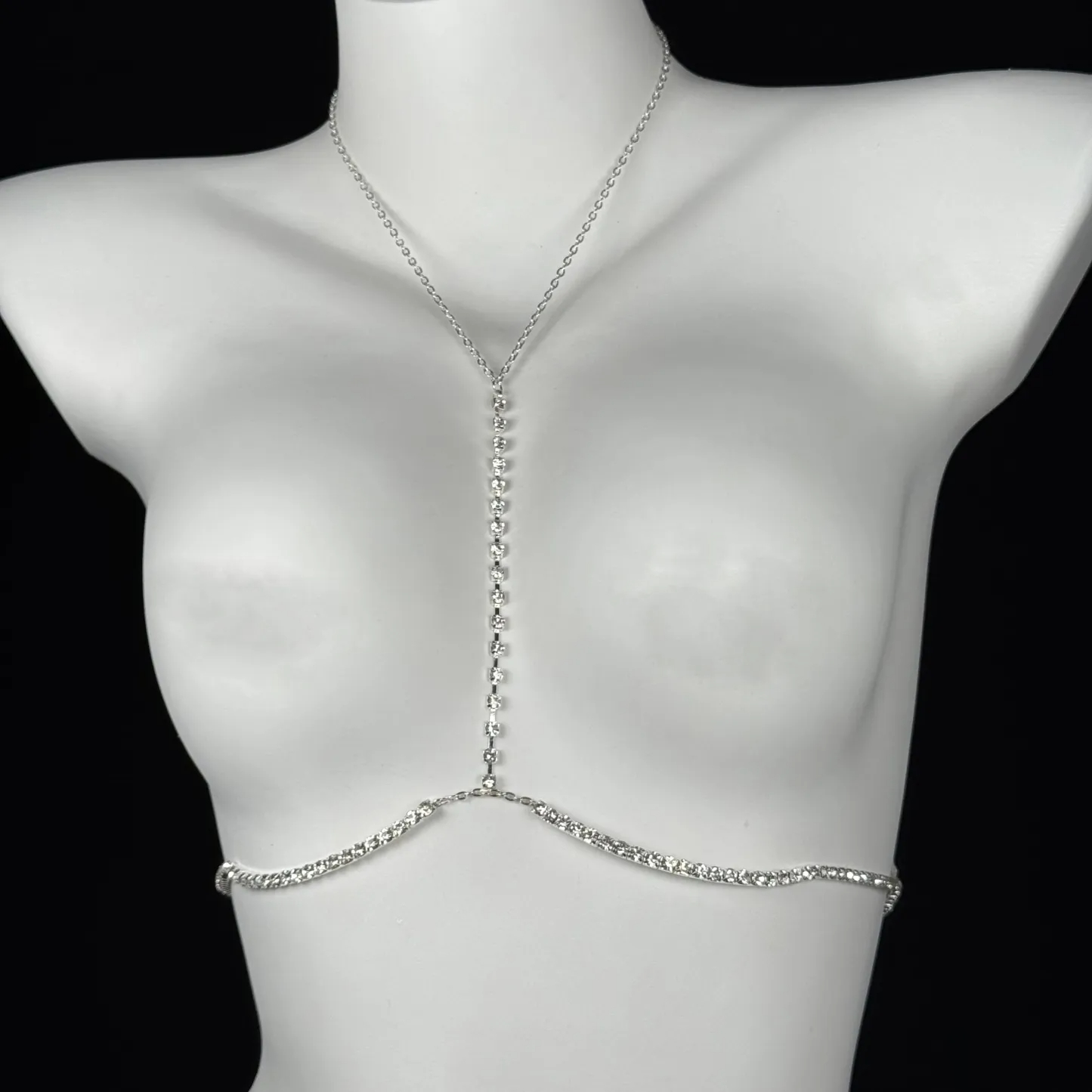 Rhinestone Heart Adjustable Non-Piercing Nipple Rings with Body Chain - Silver - Bra Chain - image 5