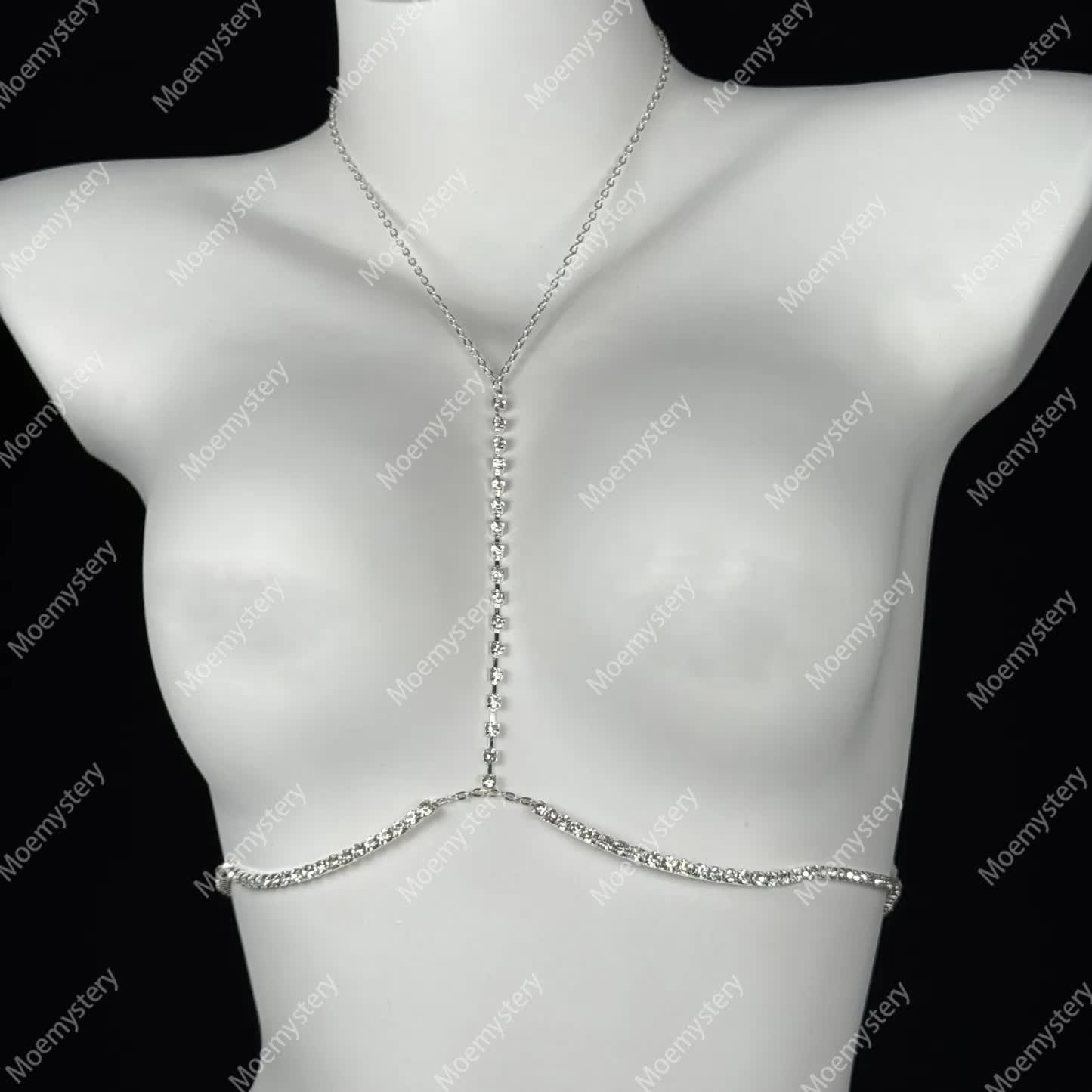 Rhinestone Body Chain Nipple Clamp Adjustable SM Accessories - Silver - Bra Chain - image 4