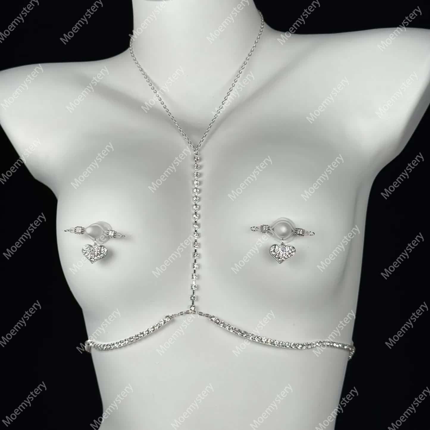 Rhinestone Body Chain Nipple Clamp Adjustable SM Accessories - Silver - Nipple Clamps & Bra Chain - image 2