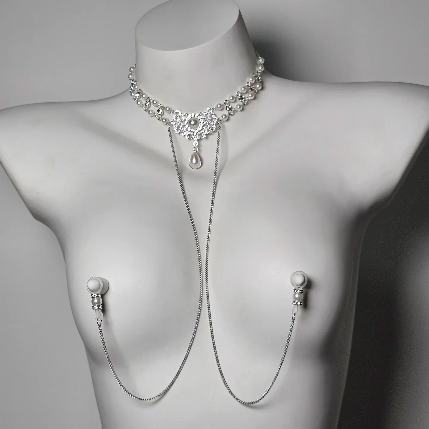 Pearl Choker Body Chain Nipple Clamp Adjustable SM Accessories - image 1