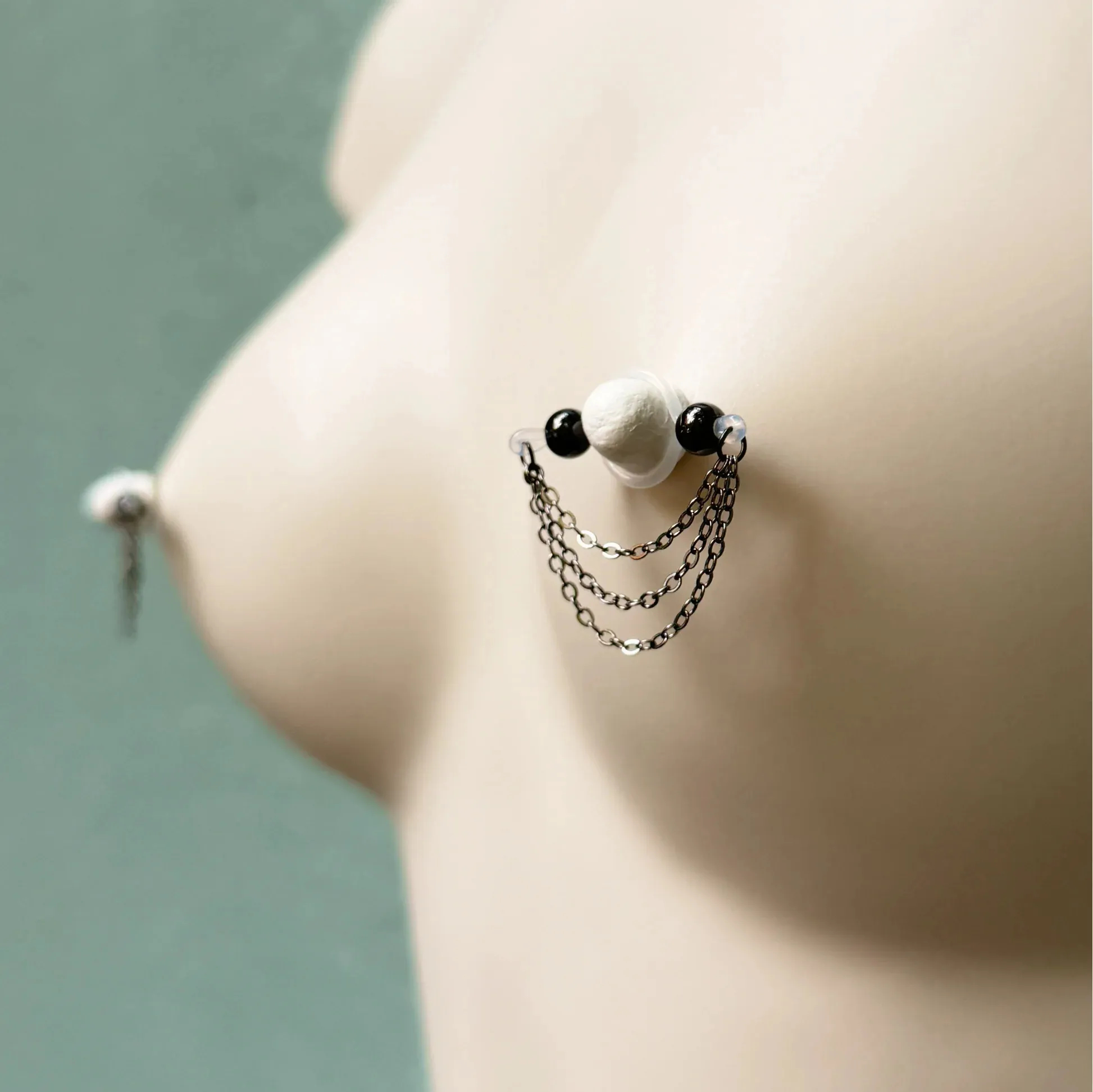 Black Beaded Adjustable Non-Piercing Nipple Rings - image 2