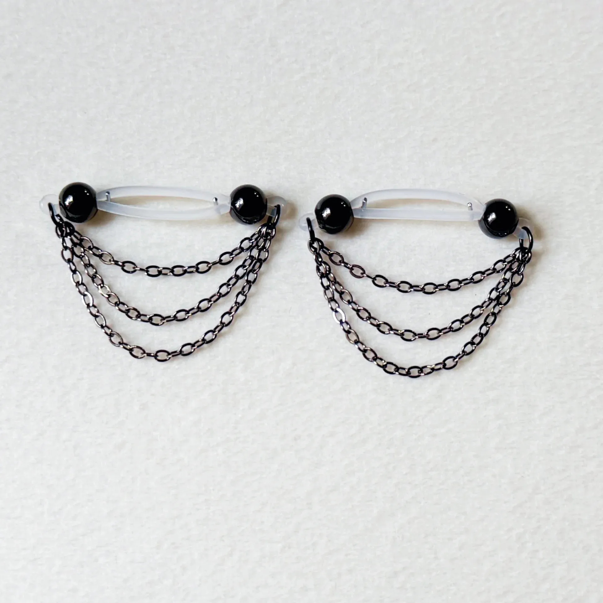 Black Beaded Adjustable Non-Piercing Nipple Rings - Black - 2 (a pair) - image 3