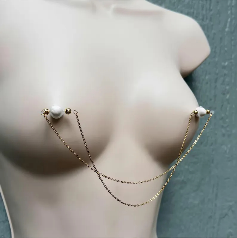 Chain Nipple Clamp Adjustable Lingerie Accessories - Gold - 2 (a pair) - image 1