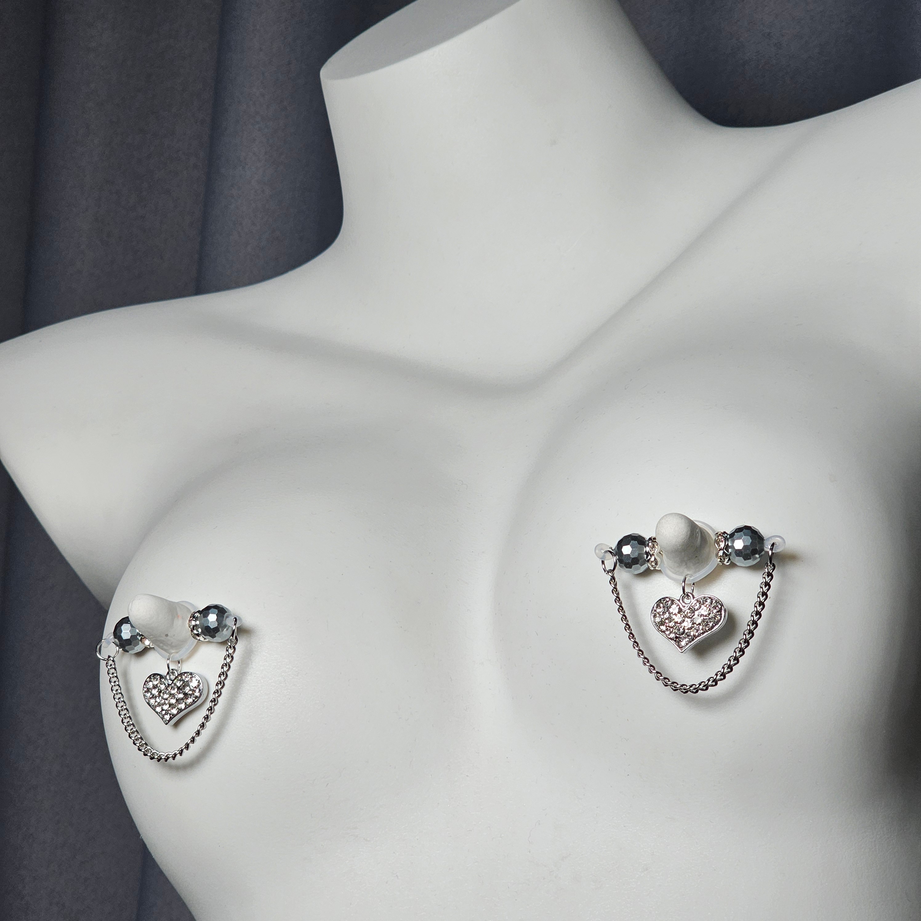 Heart Charm Chain Adjustable Non-Piercing Nipple Rings - image 4