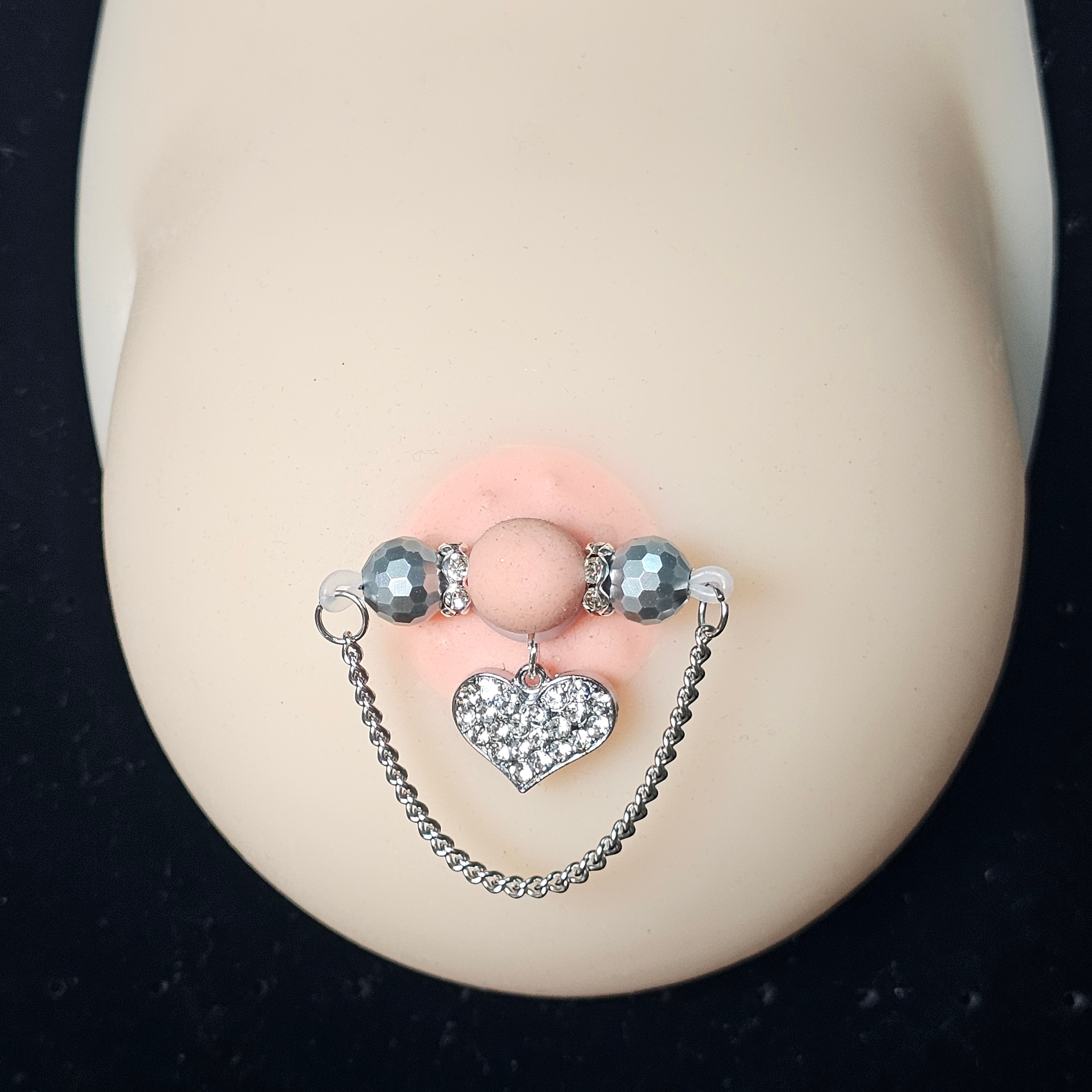 Heart Charm Chain Adjustable Non-Piercing Nipple Rings - image 2