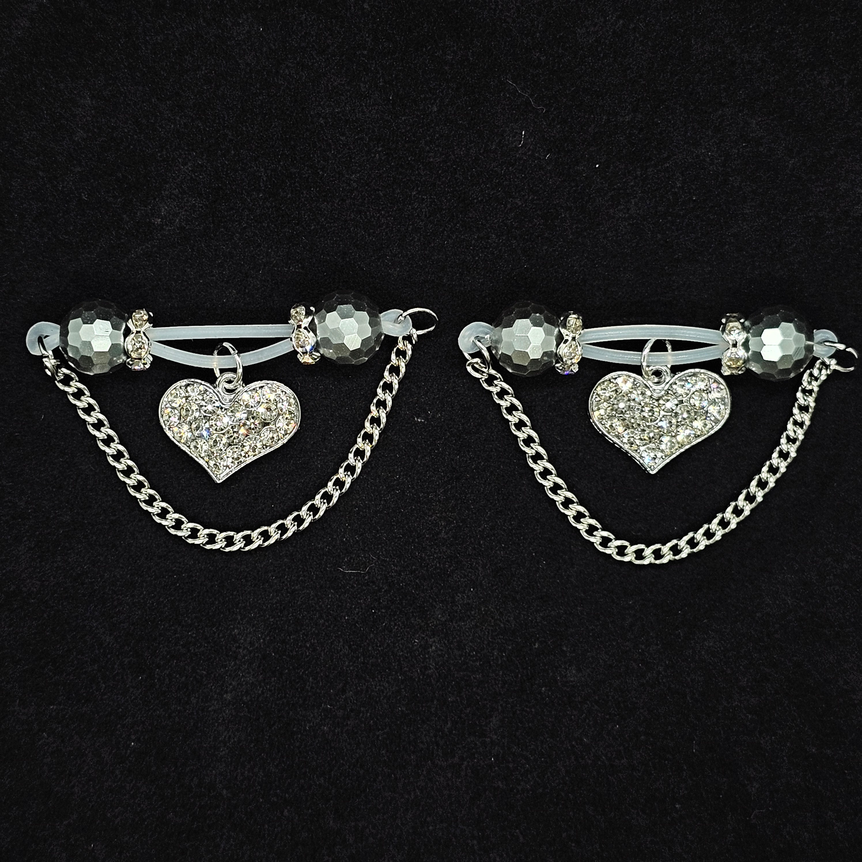 Heart Charm Chain Adjustable Non-Piercing Nipple Rings - Silver - 2（ a pair） - image 3