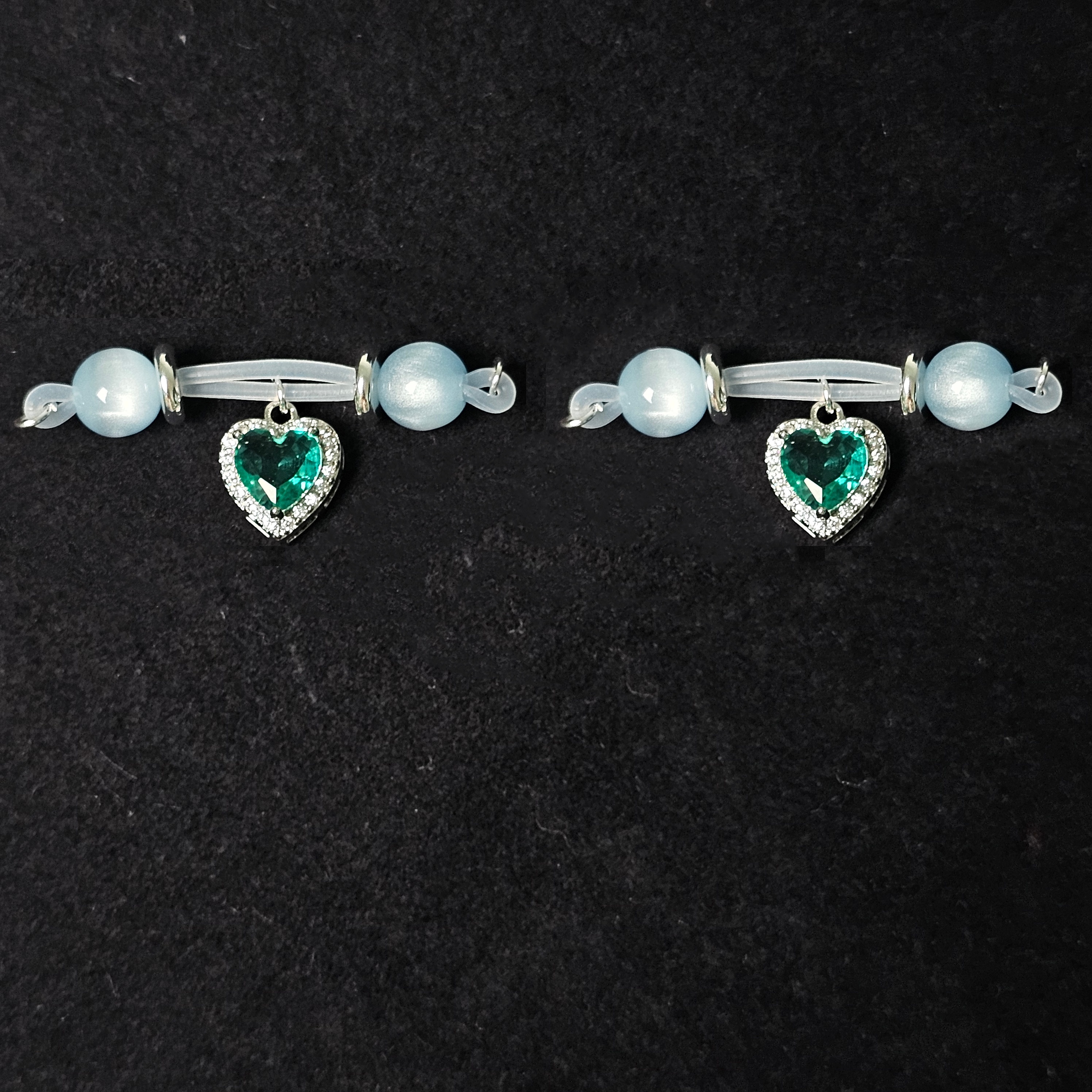 Green Heart Rhinestone Nipple Clamp Adjustable Lingerie - Green - 2（ a pair） - image 2