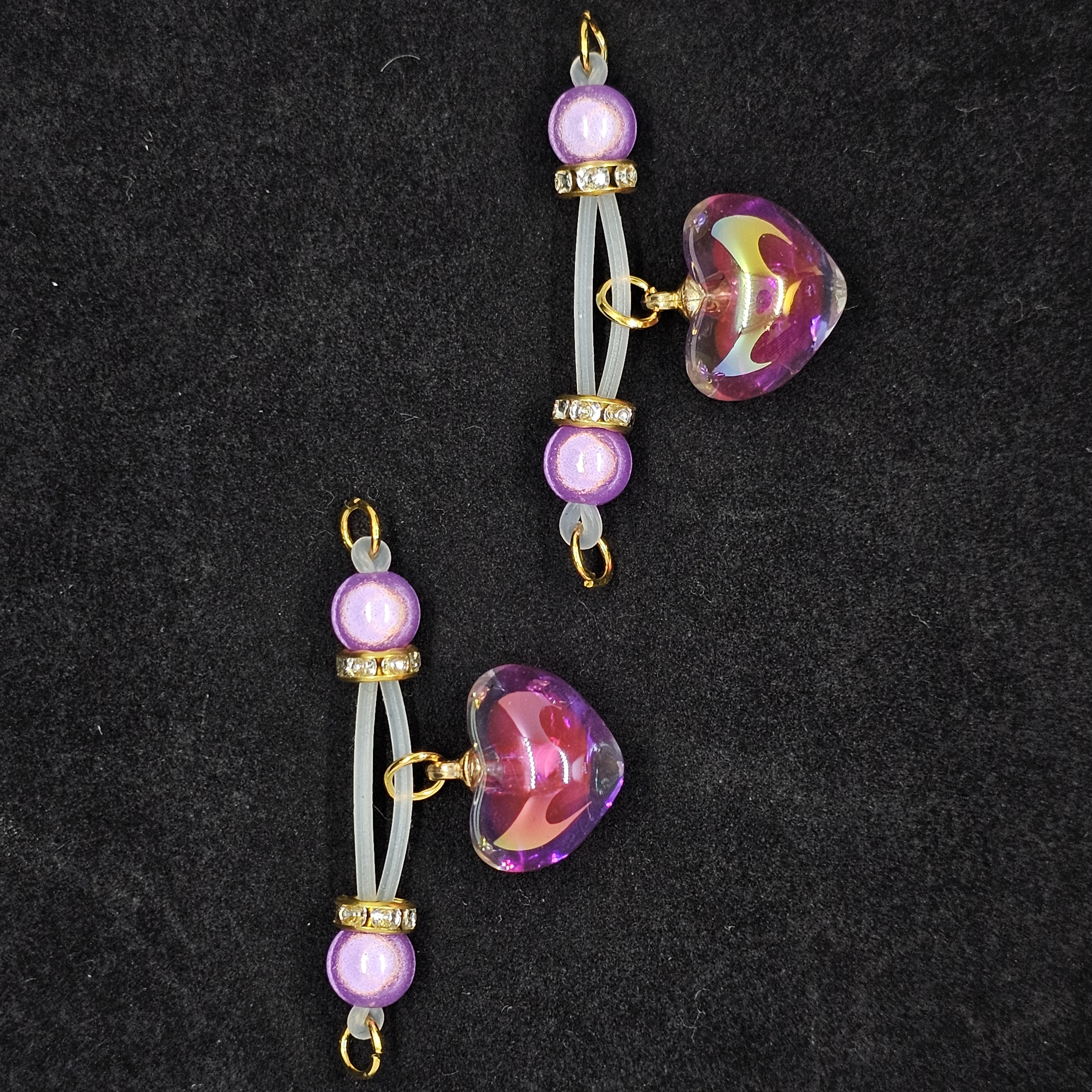 Purple Bead Heart Charm Nipple Ring Adjustable Lingerie Accessories - Purple - 2（ a pair） - image 2