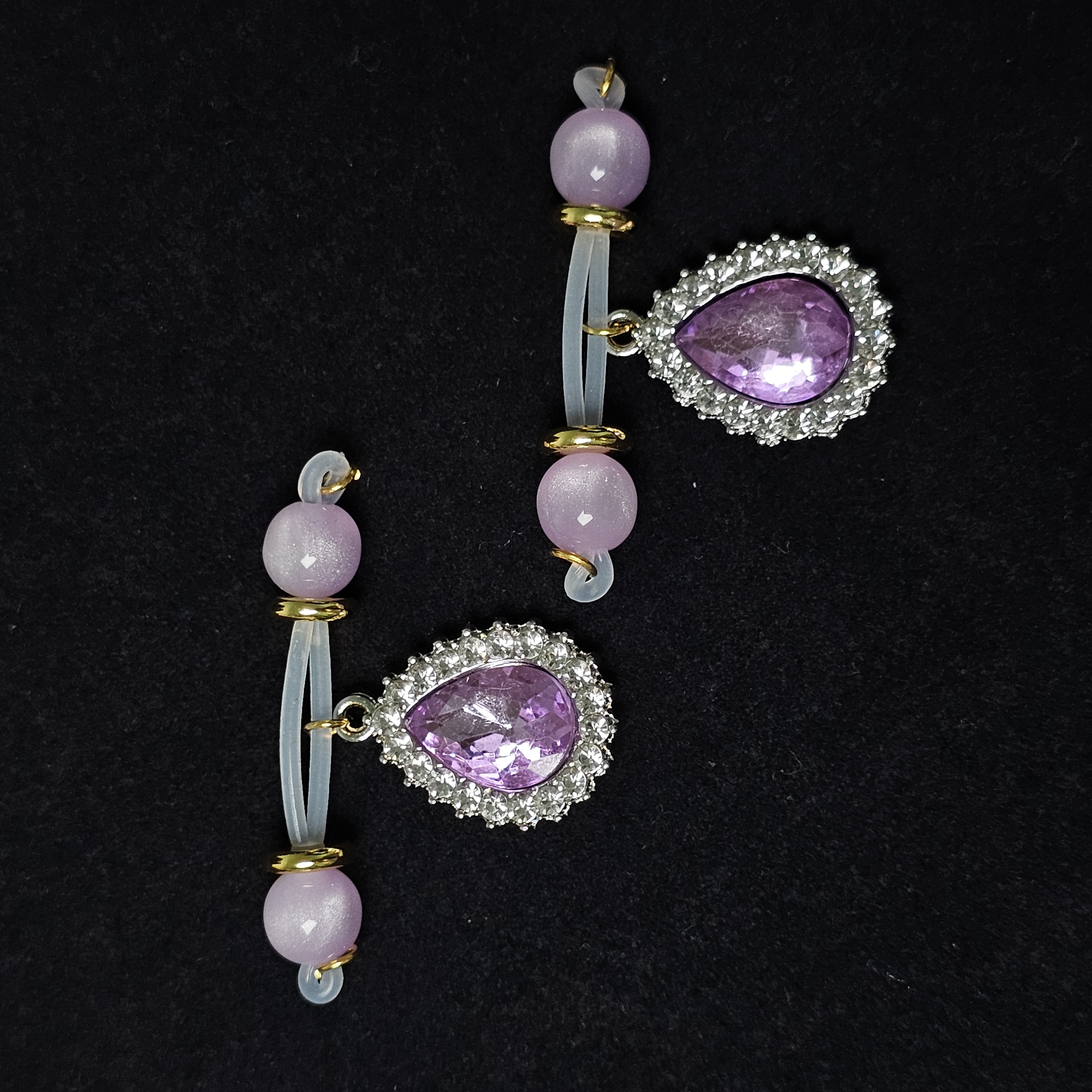 Purple Bead Rhinestone Nipple Clamp Adjustable Lingerie Accessories - Purple - 2（ a pair） - image 2