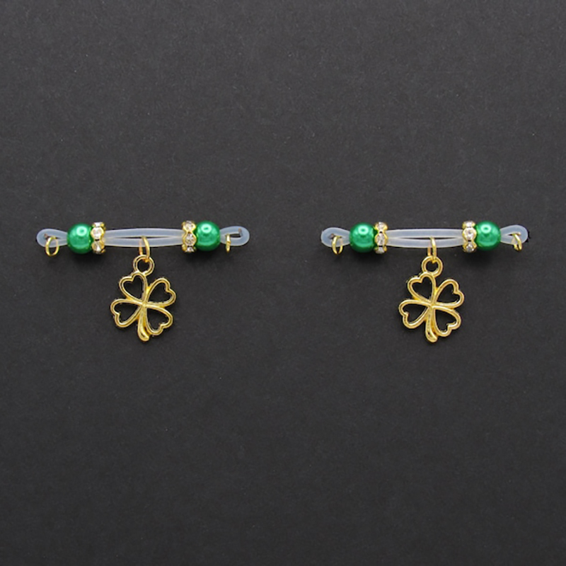 Four-Leaf Clover Charm Adjustable Non-Piercing Nipple Rings - image 3
