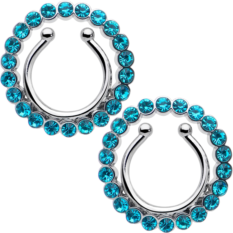 Rhinestone Circle Nipple Clamp Adjustable Lingerie Accessories - Blue - One pair (2 pieces) - image 2