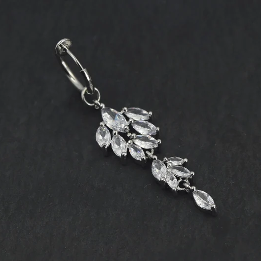 Crystal Flower Dangle Non piercing Belly Button Nipple Ring Adjustable Lingerie Accessories - Silver - 2 pack (one pair) - image 1