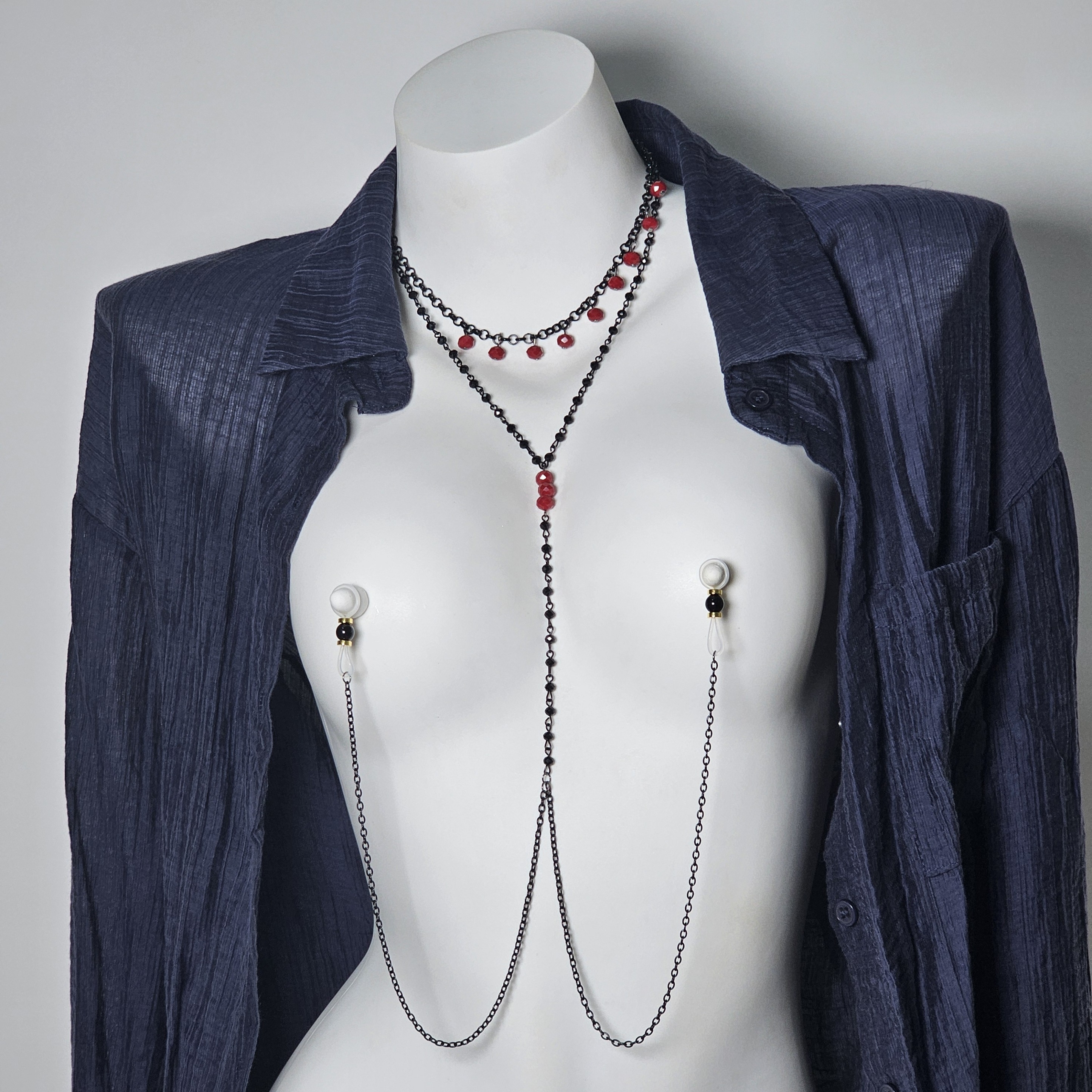 Black Chain Ruby Charm Nipple Ring Adjustable Lingerie Accessories - image 1