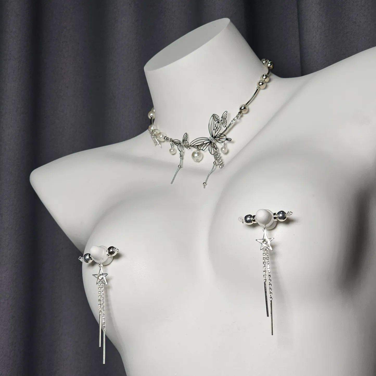 Pearl Butterfly Necklace Nipple Clamp Adjustable Lingerie Accessories - image 1