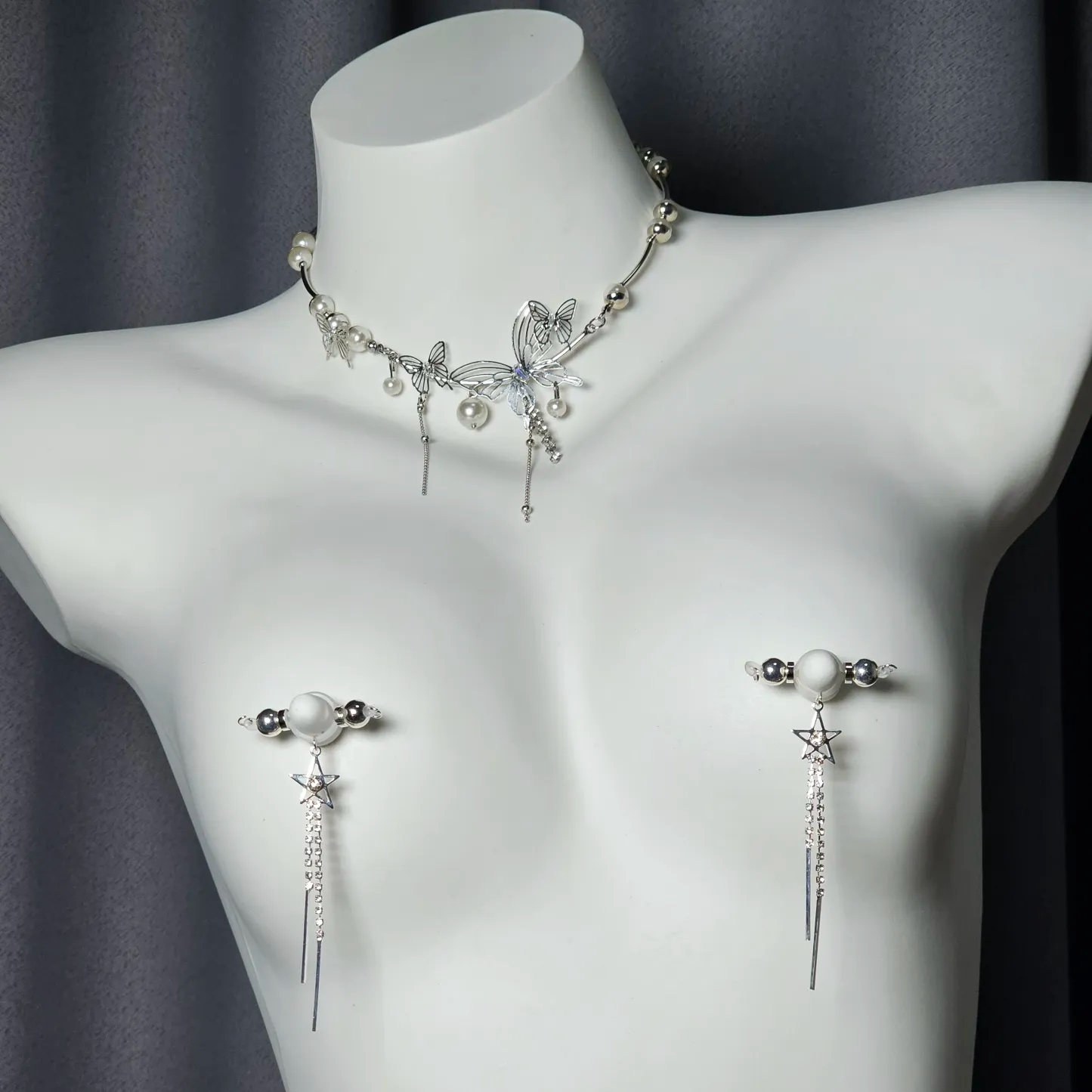 Pearl Butterfly Necklace Nipple Clamp Adjustable Lingerie Accessories - image 3