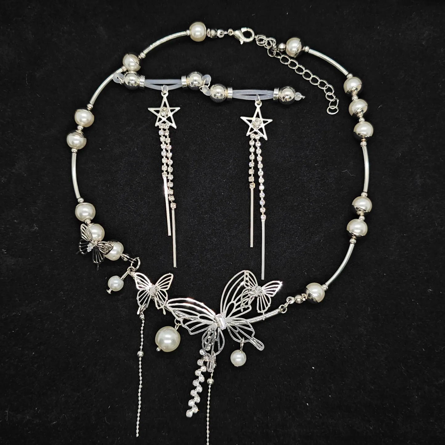 Pearl Butterfly Necklace Nipple Clamp Adjustable Lingerie Accessories - White - 1 set - image 2