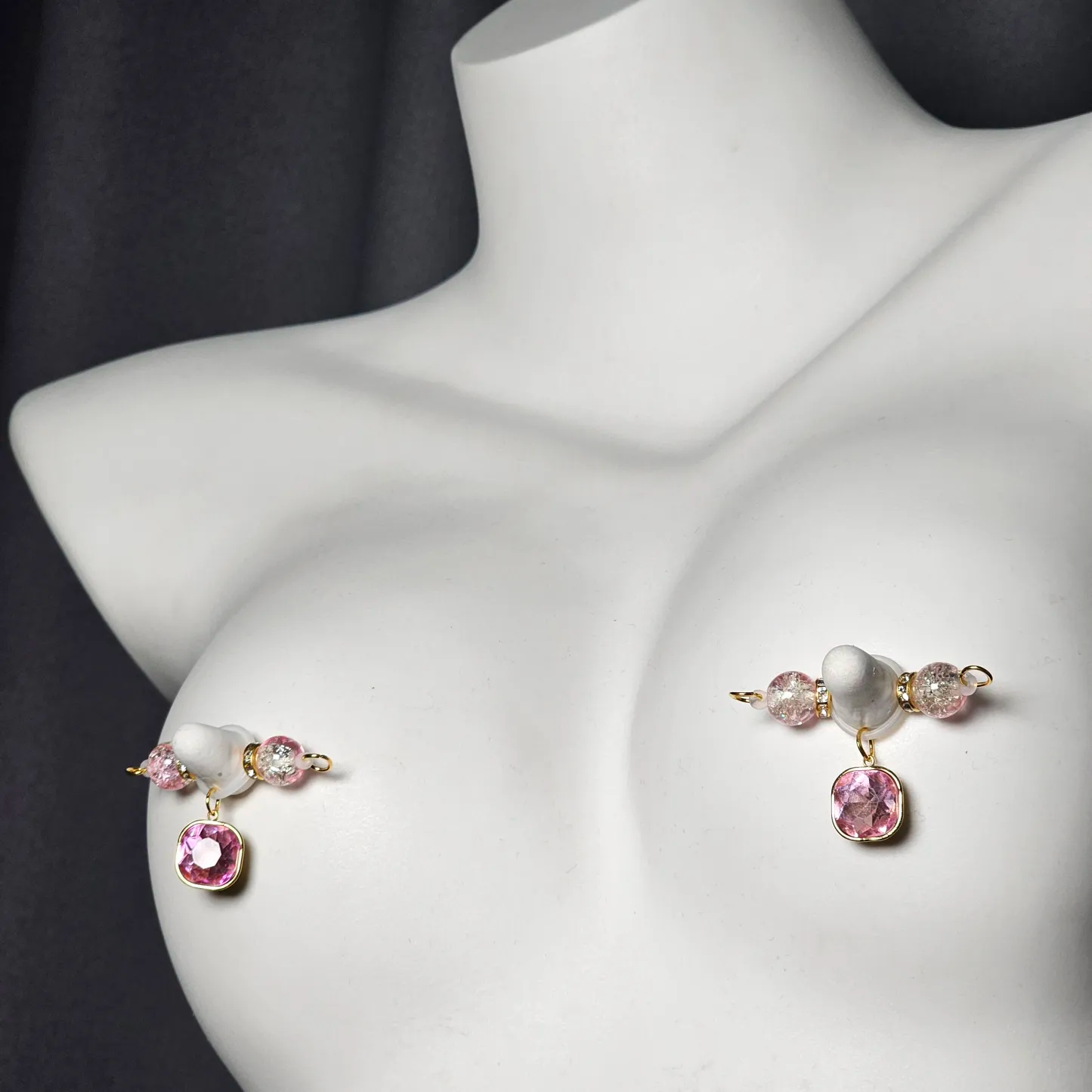 Pink Bead Square Rhinestone Nipple Clamp Adjustable Lingerie Accessories - image 3