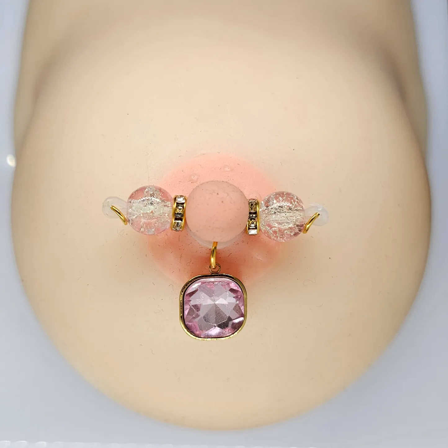 Pink Bead Square Rhinestone Nipple Clamp Adjustable Lingerie Accessories - image 1