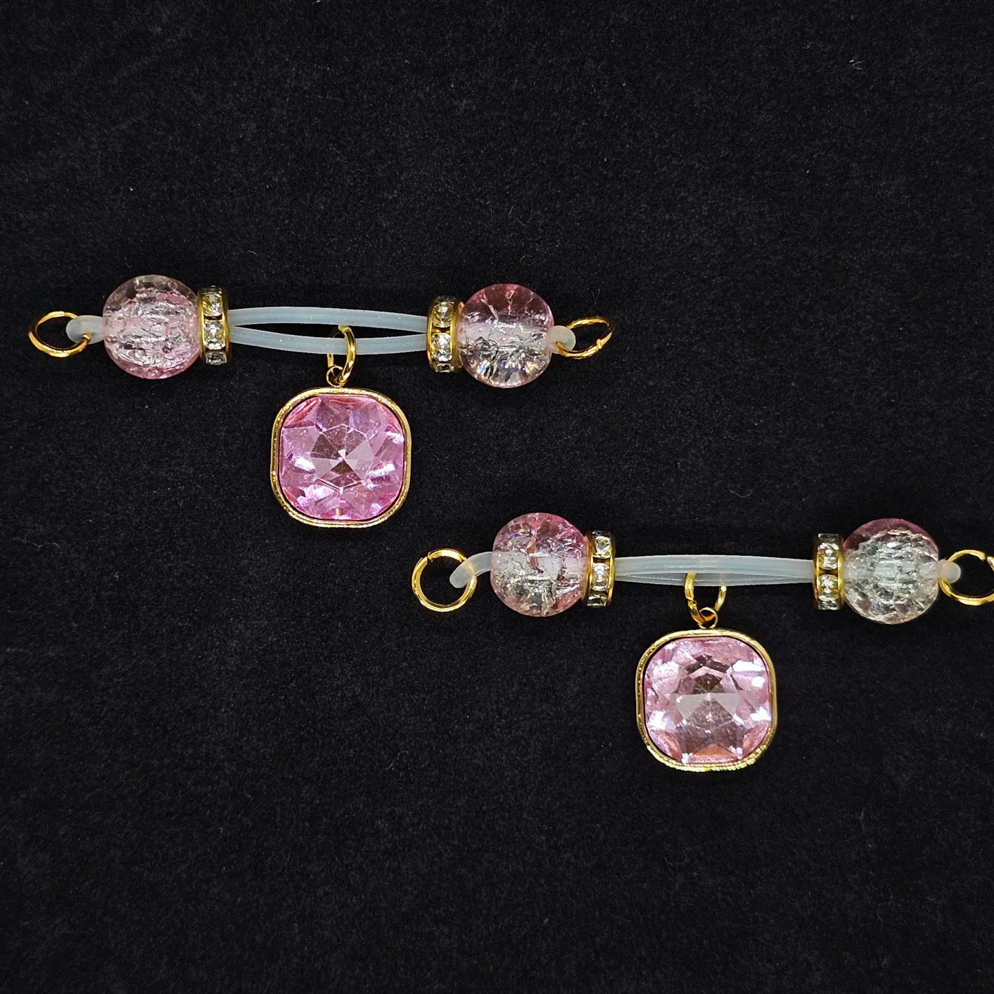 Pink Bead Square Rhinestone Nipple Clamp Adjustable Lingerie Accessories - Pink - 2（ a pair） - image 2