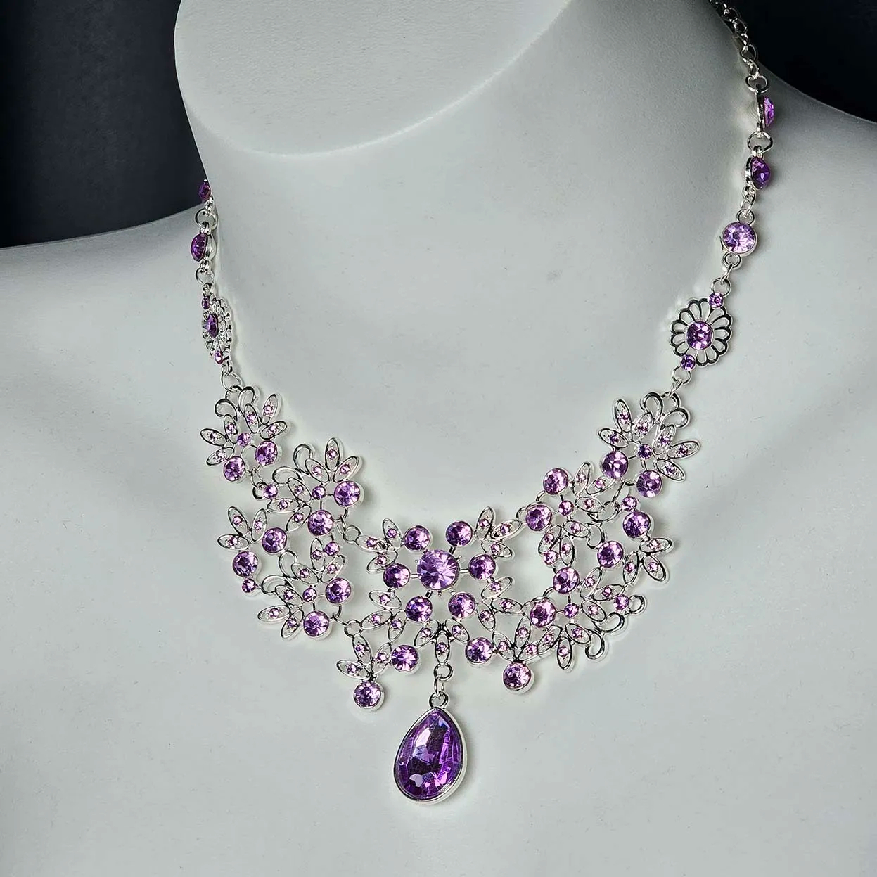 Purple Floral Rhinestone Necklace Nipple Clamp Adjustable Lingerie Accessories - image 3