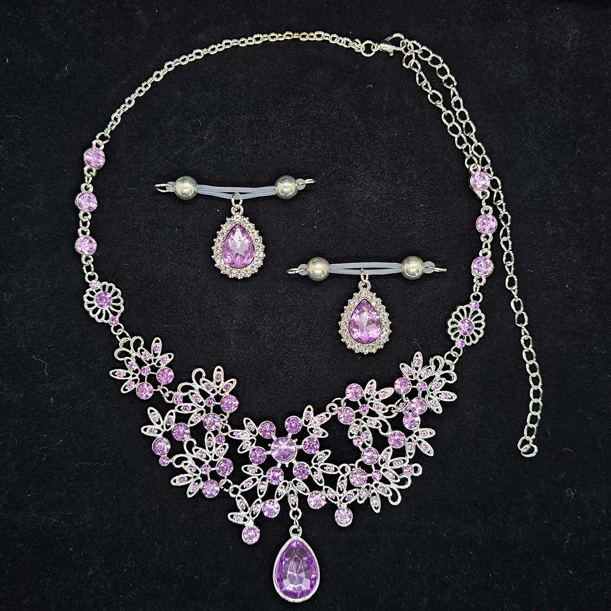 Purple Floral Rhinestone Necklace Nipple Clamp Adjustable Lingerie Accessories - Purple - 1 set (nipple clamps + necklace) - image 2