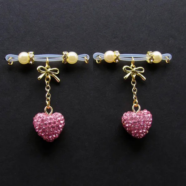 Bow Heart Fake Nipple Ring Adjustable Lingerie Accessories - Pink - 2 pack (one pair) - image 2