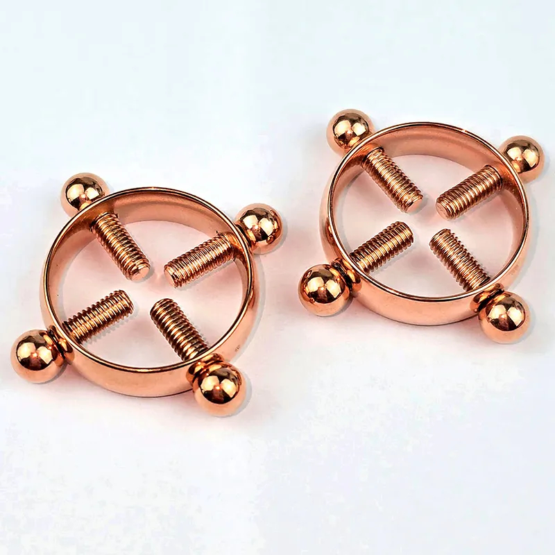 Rose Gold Round Nipple Clamp Adjustable Lingerie Accessories - Rose Gold - 2 (a pair) - image 1