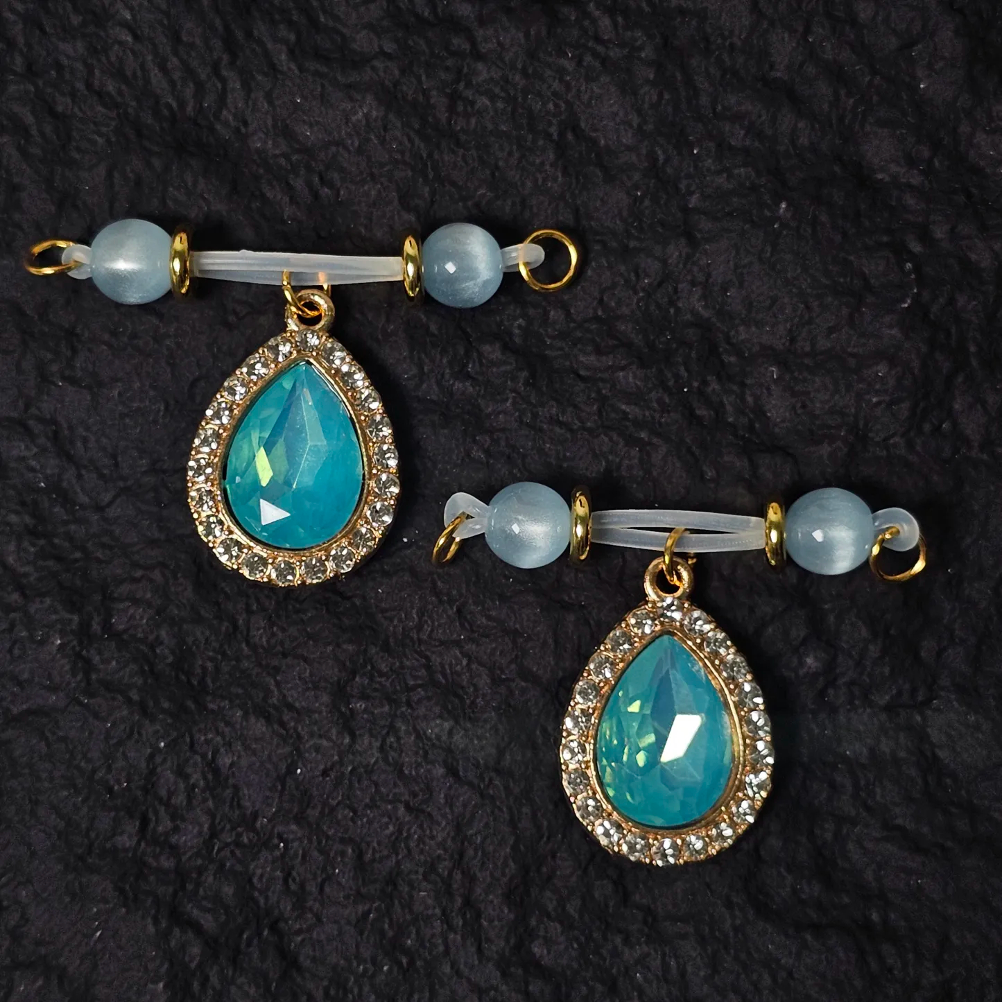 Blue Rhinestone Nipple Clamp Adjustable Lingerie Accessories - Blue - 2（ a pair） - image 2