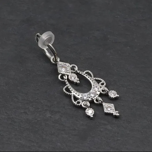 Fake Belly Button Piercing Rhinestone Body Jewelry - Silver - image 1