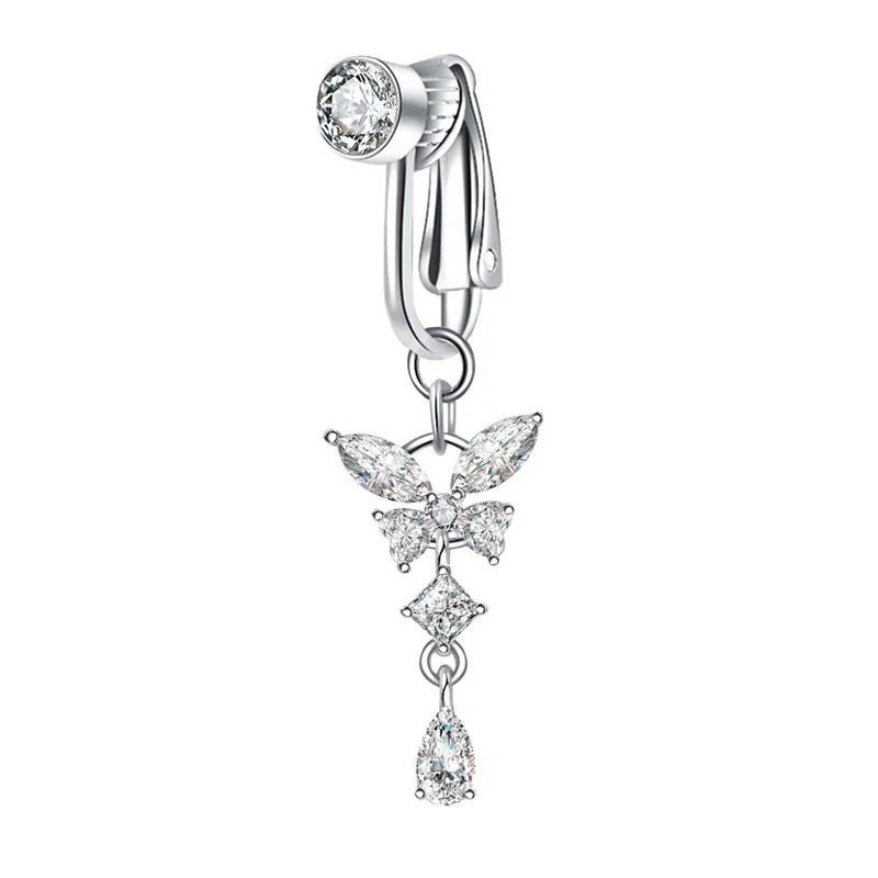 Butterfly Dangle Belly Button Ring Body Jewelry - White - image 2