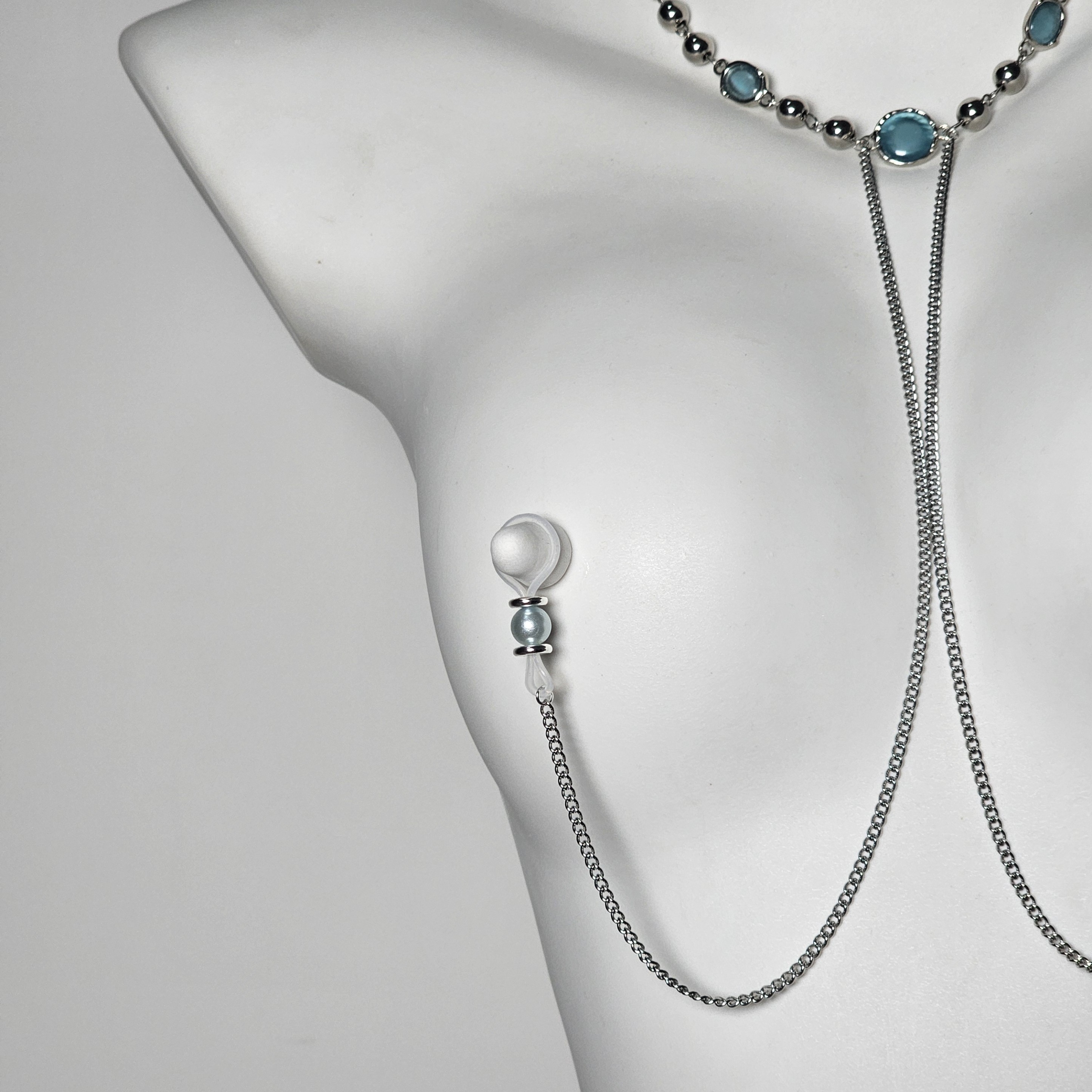 Blue Gem Adjustable Non-Piercing Nipple Rings with Choker - image 3