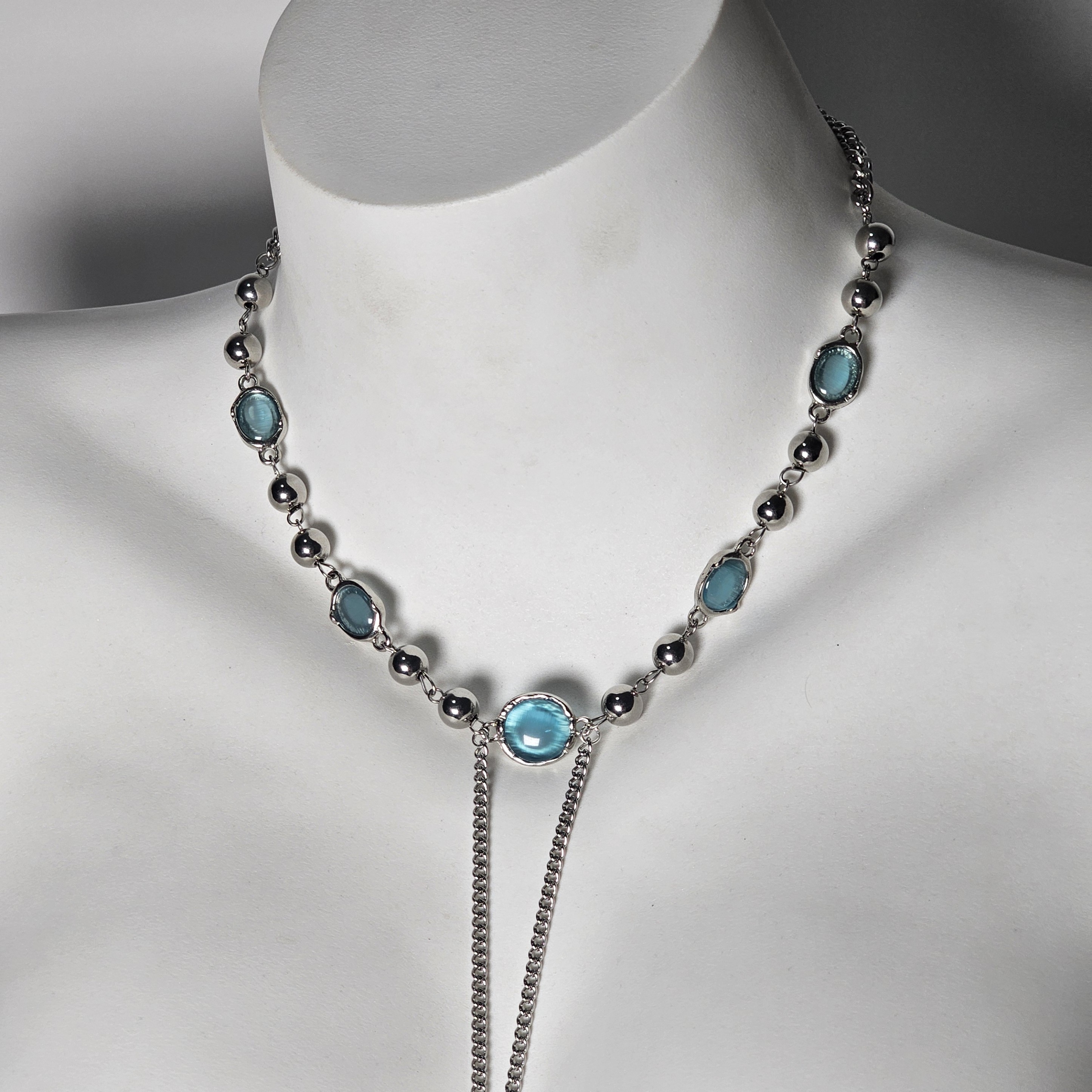 Blue Gem Adjustable Non-Piercing Nipple Rings with Choker - image 4