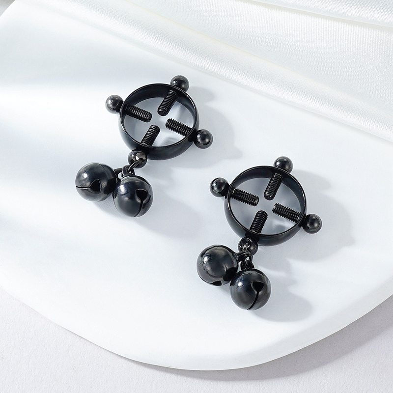 Bells No-piercing Nipple Ring Adjustable Lingerie Accessories - Black - 2 pack (one pair) - image 1