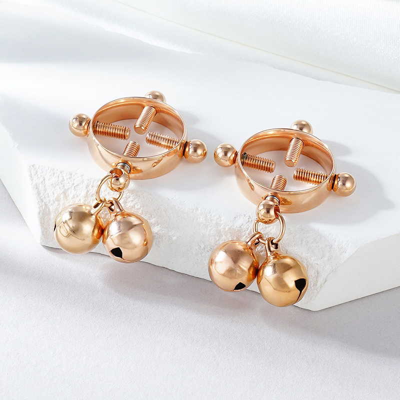 Bells No-piercing Nipple Ring Adjustable Lingerie Accessories - Rose Gold - 2 pack (one pair) - image 5